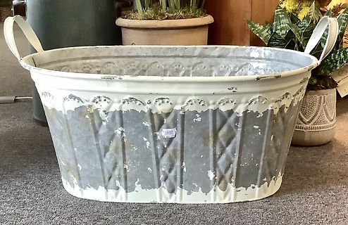 Whitewash Galvanized Oval Bucket