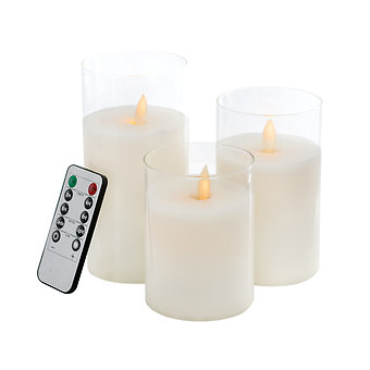 LED WAX CANDLES WHITE SET OF 3
