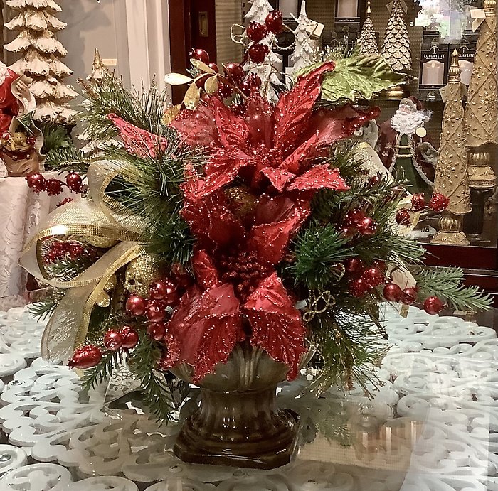 Red Poinsettia Gold Christmas Centerpiece