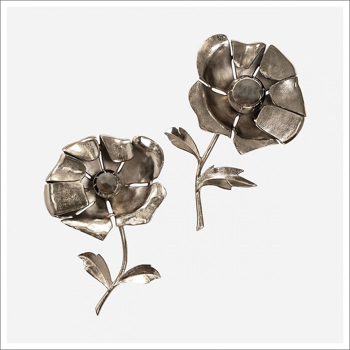 NIARA WALL ART SET OF 2 FLORAL METAL STEMS