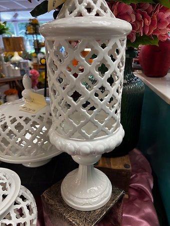 White Ceramic Filigree Lidded Jar