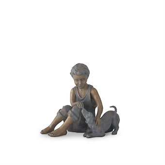 Blue & Gold Resin Boy w/Dog