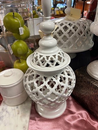 White Ceramic Filigree Urn