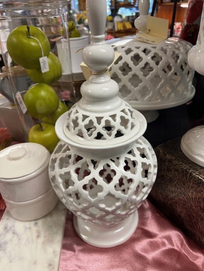 White Ceramic Filigree Urn