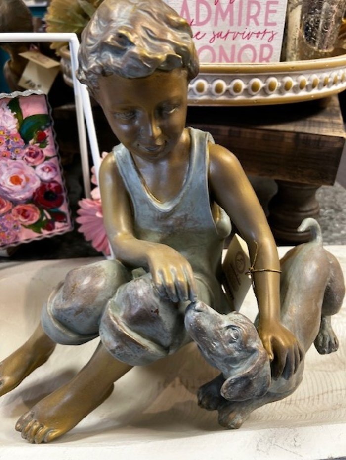 Blue & Gold Resin Boy w/Dog