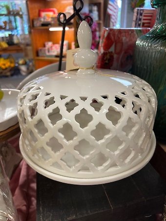 White Ceramic Filigree Lidded Cake Plate